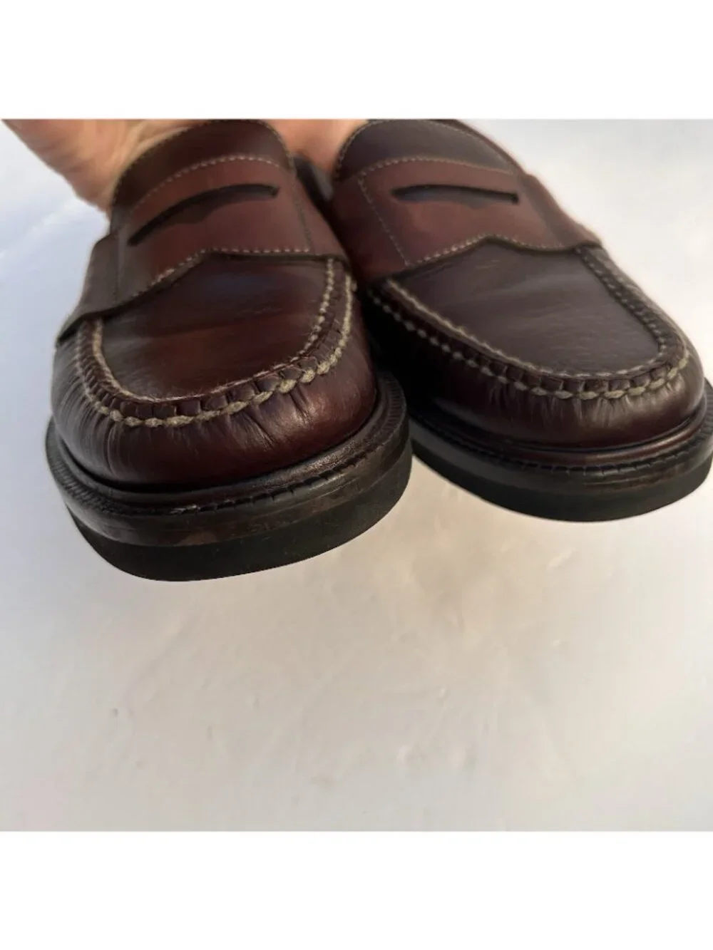 H.S. Trask Leather Penny Loafers Vibram Gum-Lite Sole Mens Size 8 Brown Handsewn